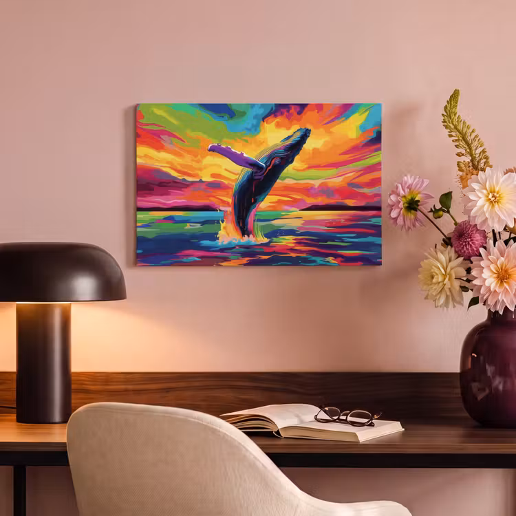 Canvas schilderij - Zonsondergang - Walvis - Geschilderd - Kleurrijk — 4