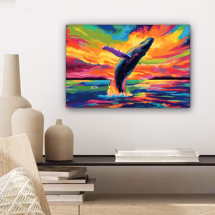 Canvas schilderij - Zonsondergang - Walvis - Geschilderd - Kleurrijk — 5