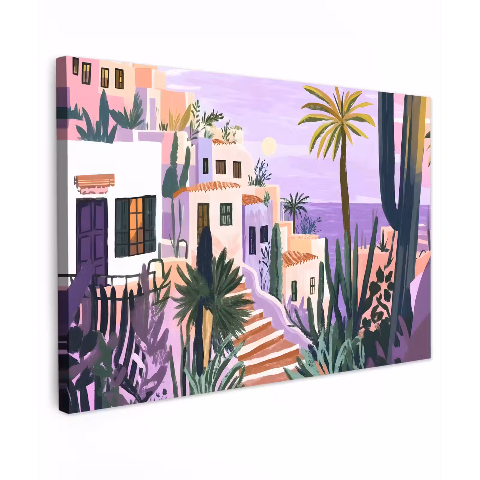Canvas schilderij - Huizen - Minimalistisch - Palmbomen - Kust — 1