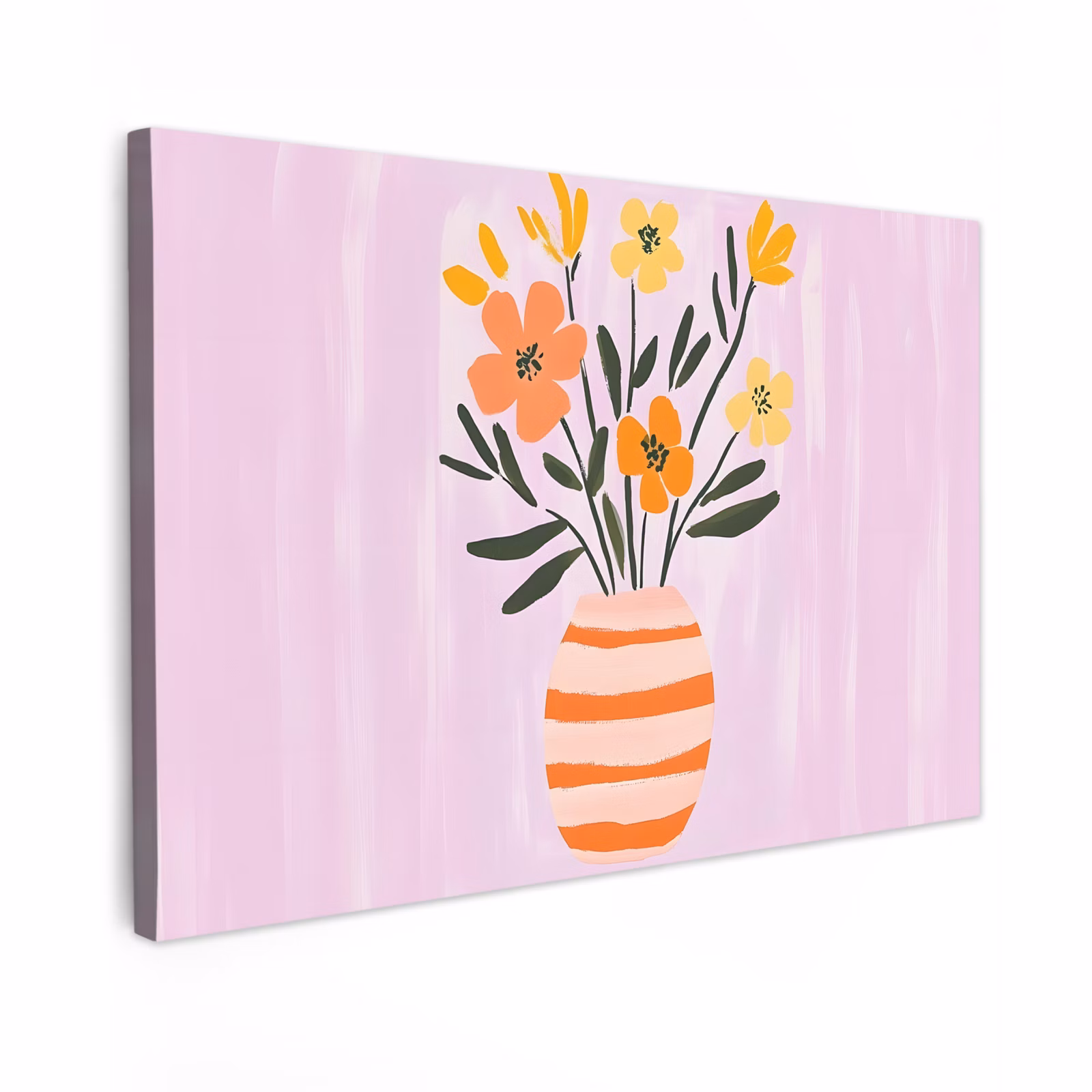Canvas schilderij - Vaas - Gestreept - Bloemen - Oranje — 1