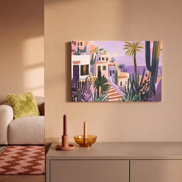 Canvas schilderij - Huizen - Minimalistisch - Palmbomen - Kust — 2
