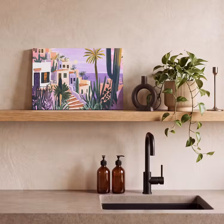 Canvas schilderij - Huizen - Minimalistisch - Palmbomen - Kust — 3