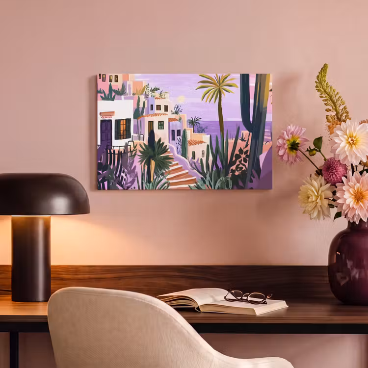 Canvas schilderij - Huizen - Minimalistisch - Palmbomen - Kust — 4