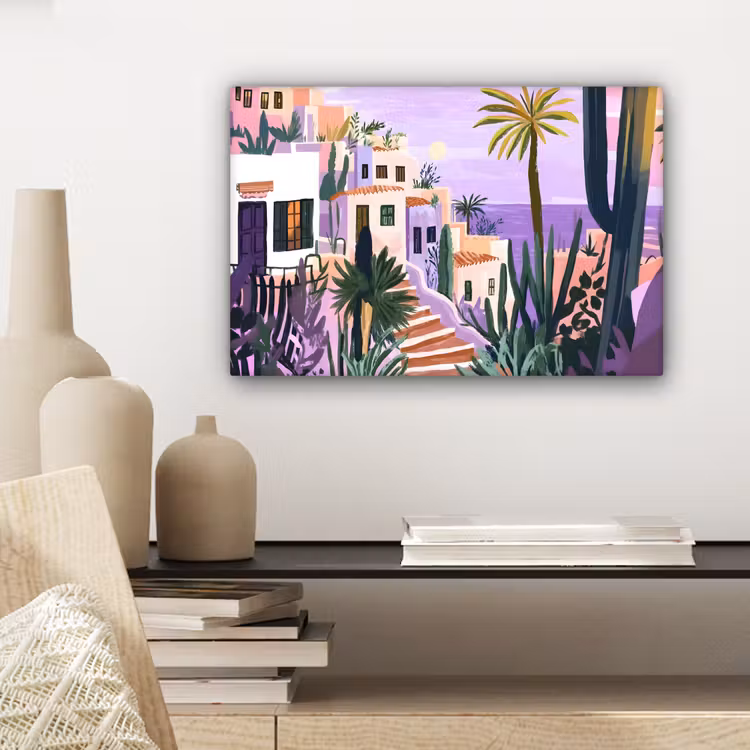 Canvas schilderij - Huizen - Minimalistisch - Palmbomen - Kust — 5