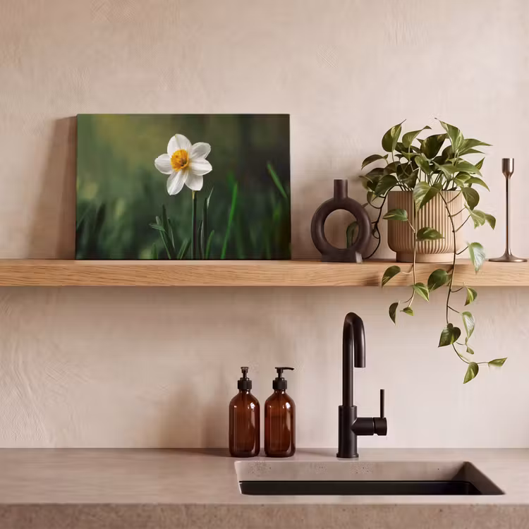 Canvas schilderij - Narcis - Bloem - Wit - Grassprieten — 3