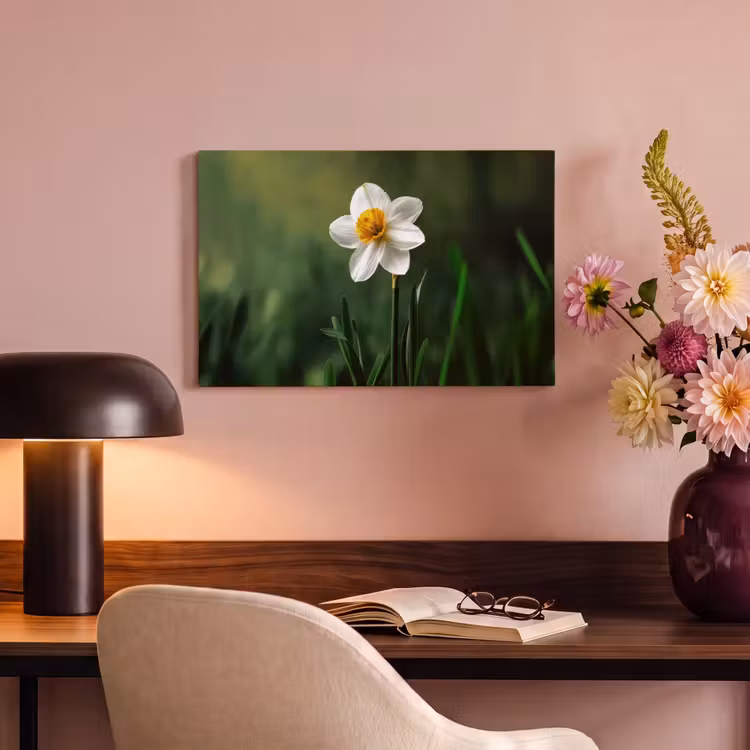 Canvas schilderij - Narcis - Bloem - Wit - Grassprieten — 4