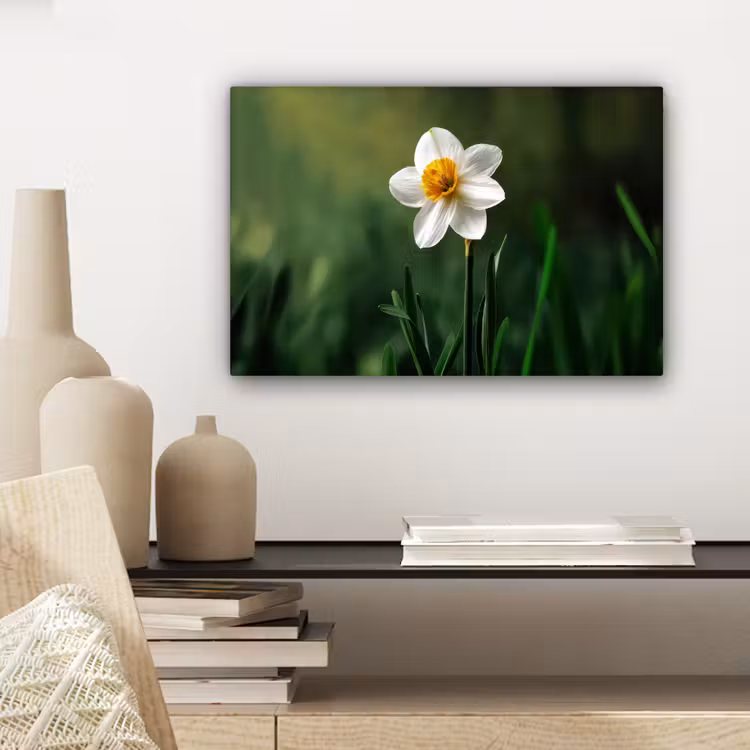 Canvas schilderij - Narcis - Bloem - Wit - Grassprieten — 5