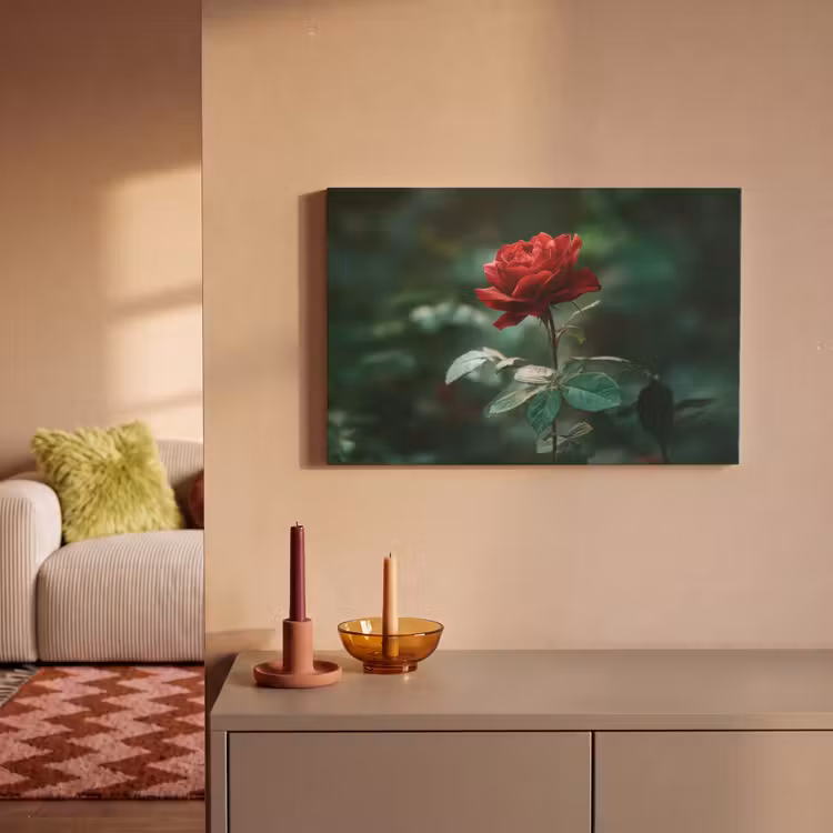 Canvas schilderij - Roos - Bladeren - Dieprood — 2