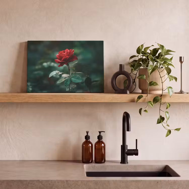 Canvas schilderij - Roos - Bladeren - Dieprood — 3