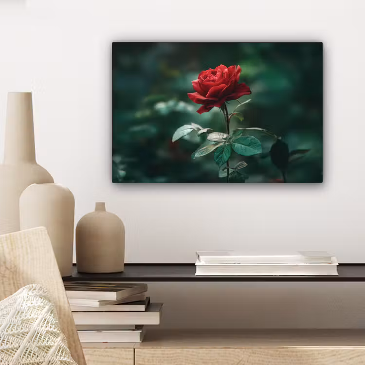 Canvas schilderij - Roos - Bladeren - Dieprood — 5