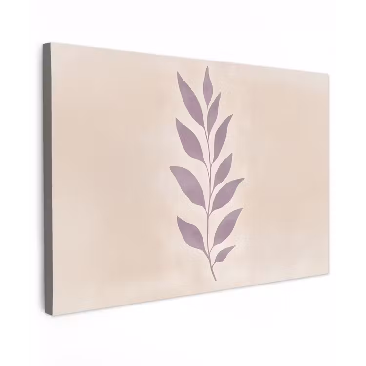 Canvas schilderij - Tak - Bladeren - Minimalistisch - Beige — 1