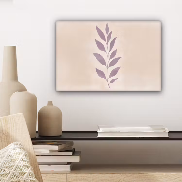 Canvas schilderij - Tak - Bladeren - Minimalistisch - Beige — 5