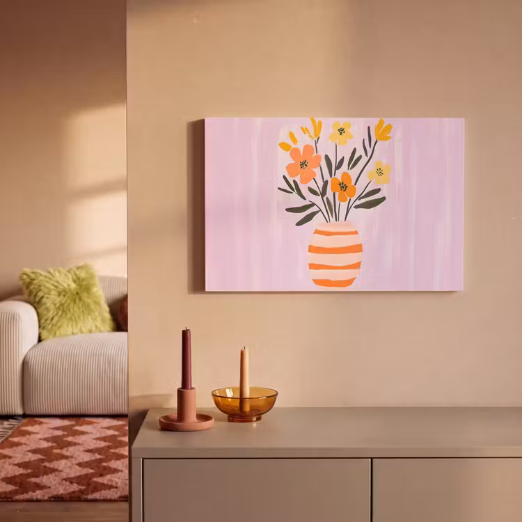 Canvas schilderij - Vaas - Gestreept - Bloemen - Oranje — 2