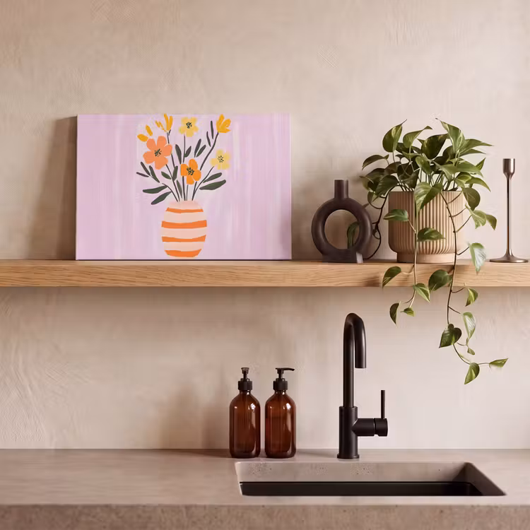 Canvas schilderij - Vaas - Gestreept - Bloemen - Oranje — 3