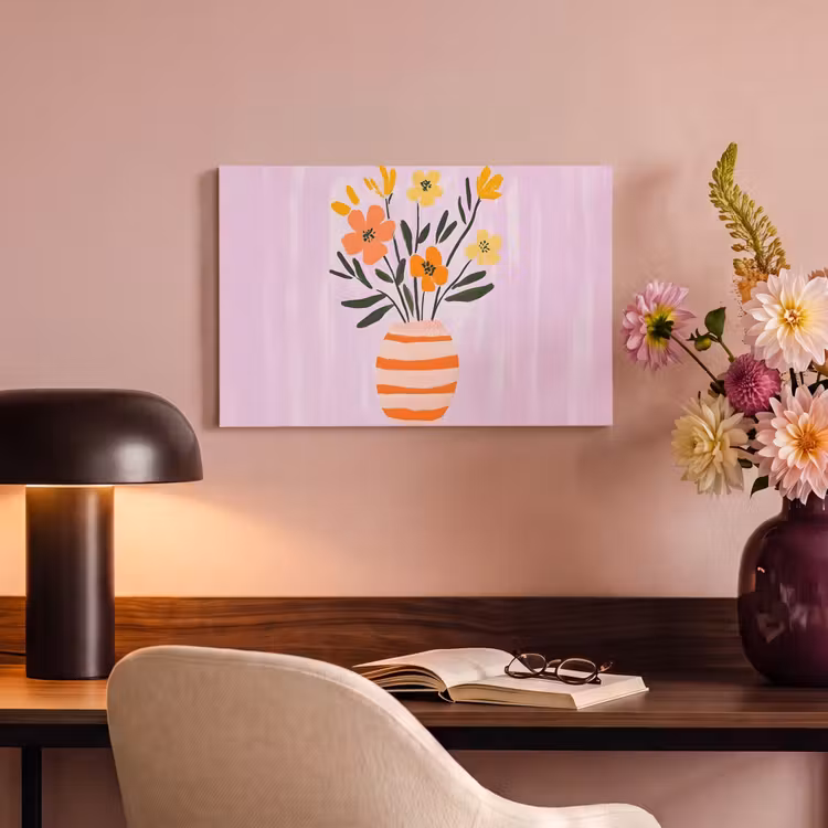Canvas schilderij - Vaas - Gestreept - Bloemen - Oranje — 4