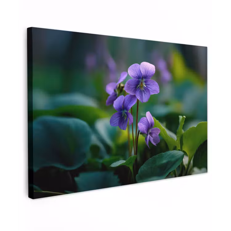 Canvas schilderij - Viooltjes - Paars - Bloem - Bladeren — 1