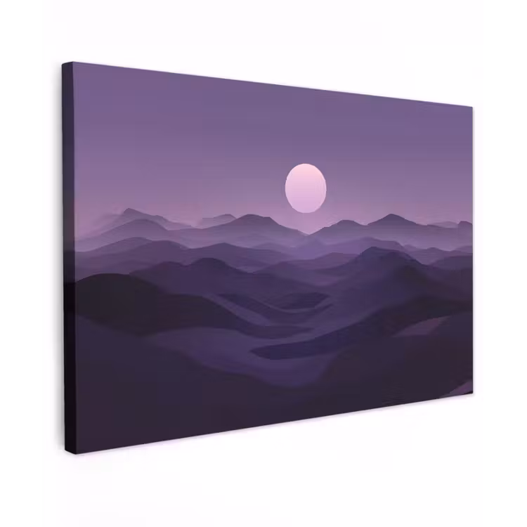 Canvas schilderij - Heuvels - Paars - Mist - Zon — 1