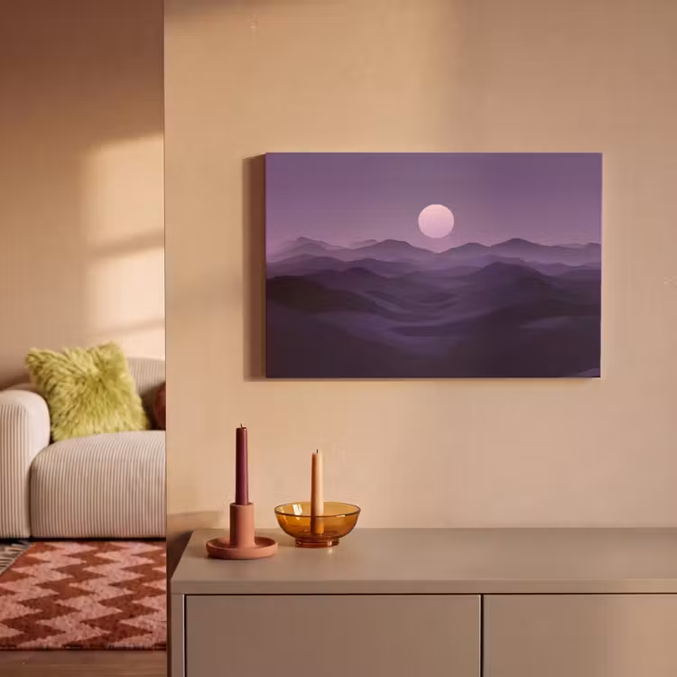 Canvas schilderij - Heuvels - Paars - Mist - Zon — 2