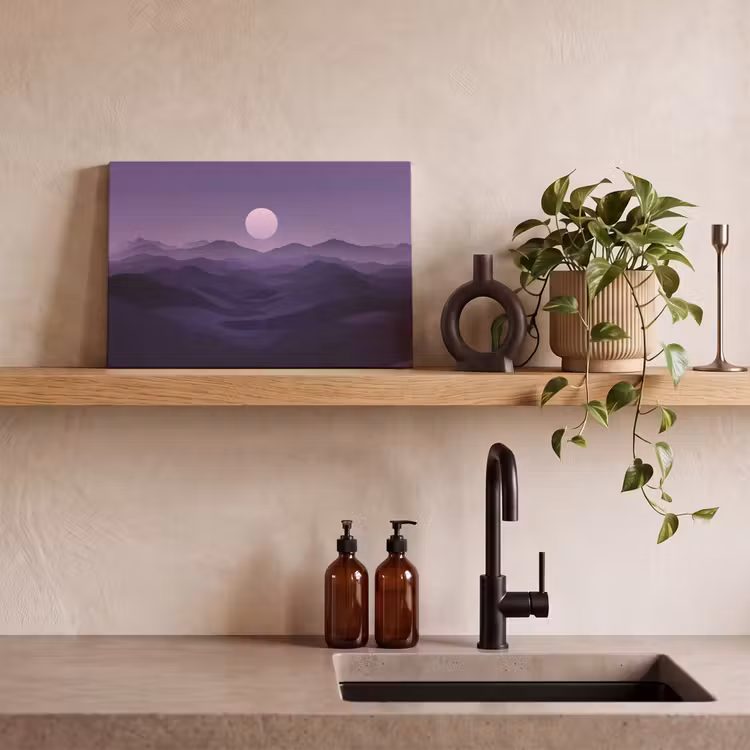 Canvas schilderij - Heuvels - Paars - Mist - Zon — 3