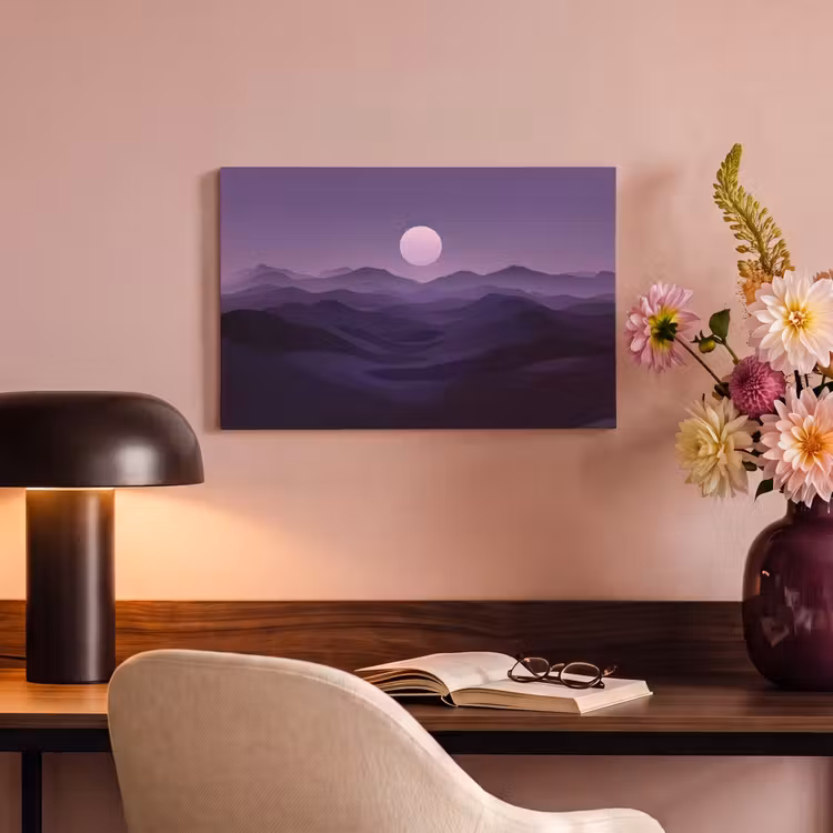 Canvas schilderij - Heuvels - Paars - Mist - Zon — 4