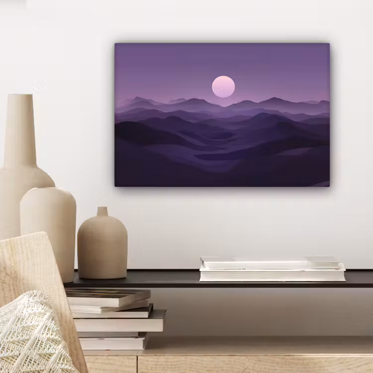 Canvas schilderij - Heuvels - Paars - Mist - Zon — 5