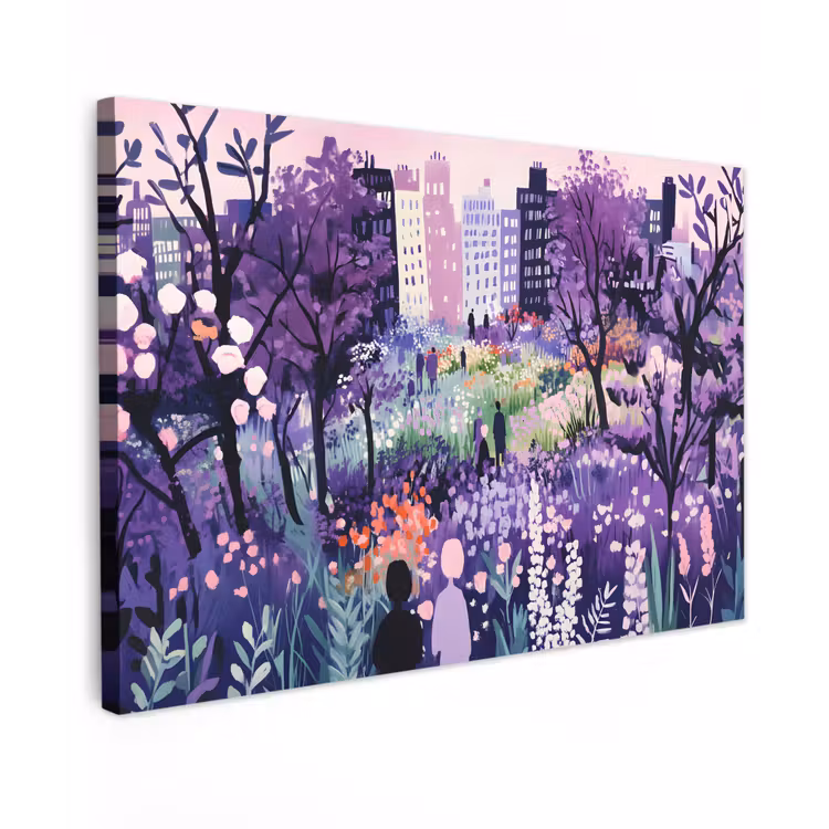 Canvas schilderij - Park - Bomen - Bloemen - Gebouwen — 1