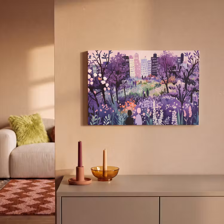 Canvas schilderij - Park - Bomen - Bloemen - Gebouwen — 2