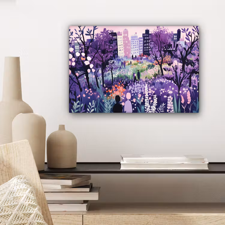 Canvas schilderij - Park - Bomen - Bloemen - Gebouwen — 5