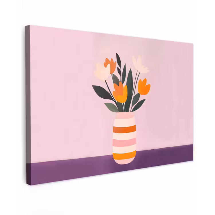 Canvas schilderij - Tulpen - Vaas - Strepen - Paars — 1