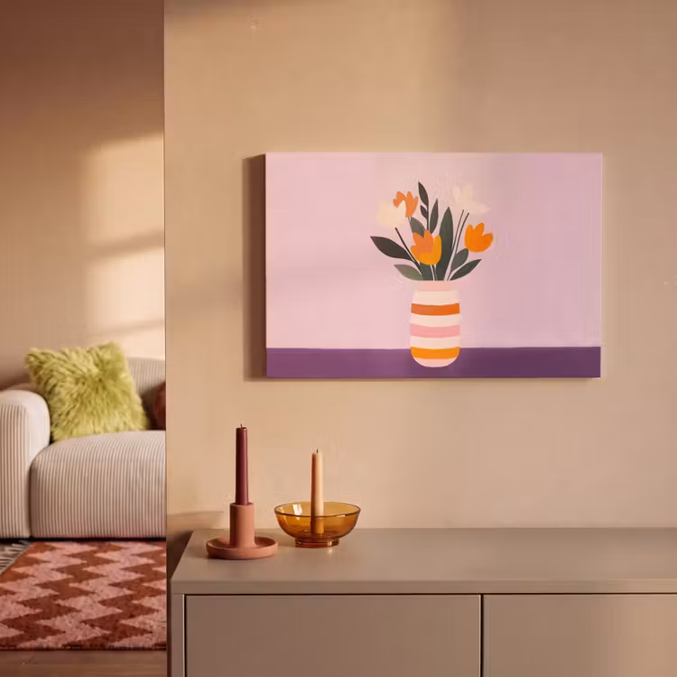 Canvas schilderij - Tulpen - Vaas - Strepen - Paars — 2