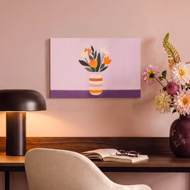 Canvas schilderij - Tulpen - Vaas - Strepen - Paars — 4