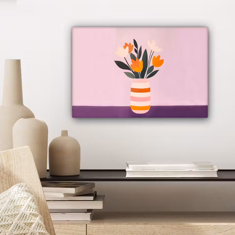Canvas schilderij - Tulpen - Vaas - Strepen - Paars — 5