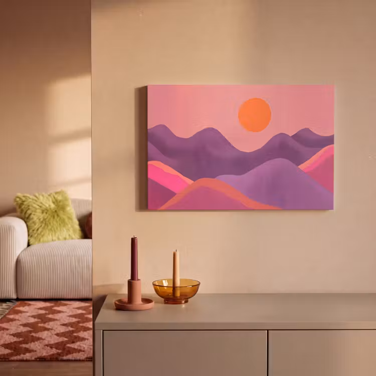 Canvas schilderij - Zon - Heuvels - Paars - Abstract — 2