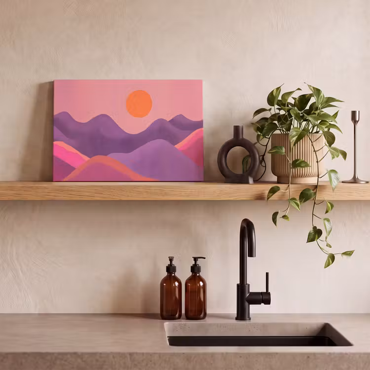 Canvas schilderij - Zon - Heuvels - Paars - Abstract — 3
