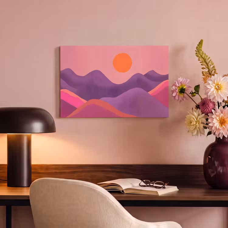 Canvas schilderij - Zon - Heuvels - Paars - Abstract — 4