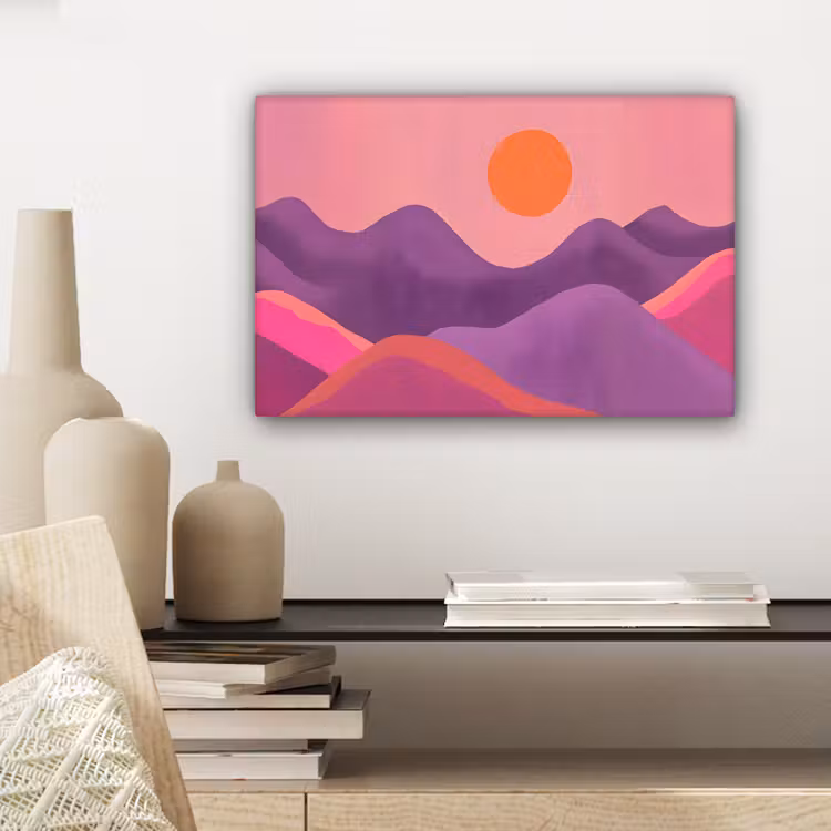 Canvas schilderij - Zon - Heuvels - Paars - Abstract — 5