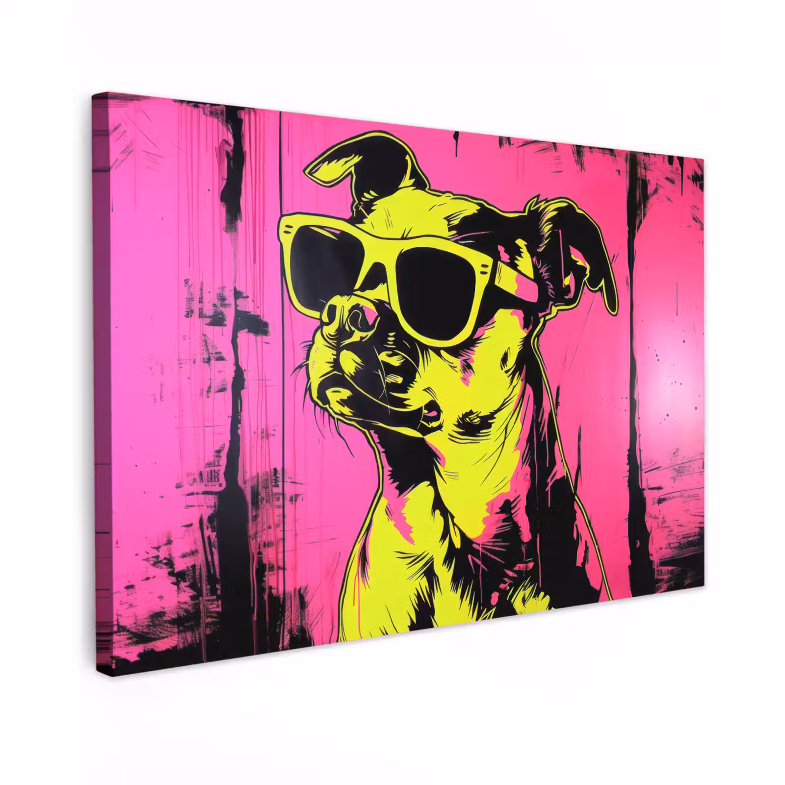 Canvas schilderij - Hond - Zonnebril - Roze - Art — 1