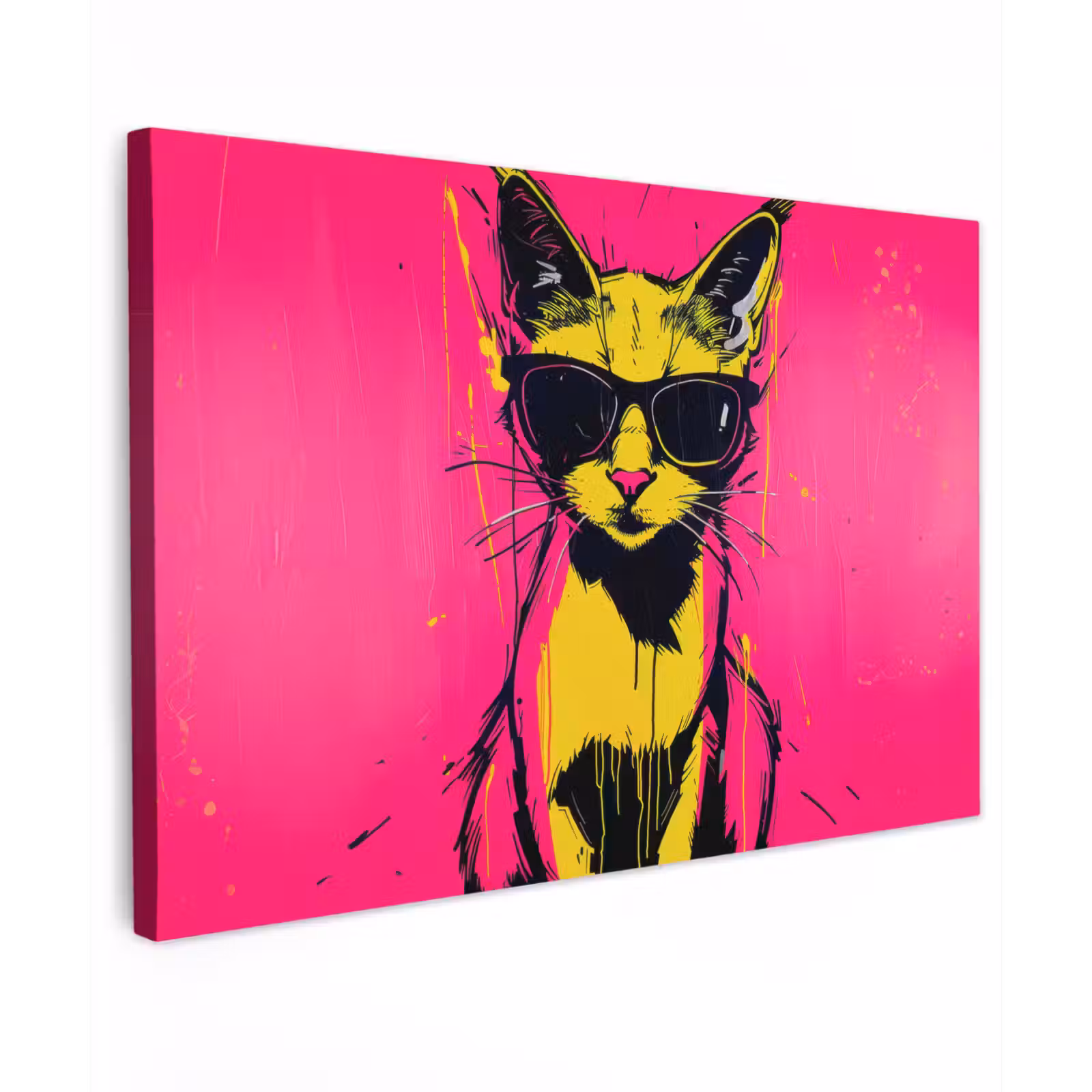 Canvas schilderij - Kat - Art - Zonnebril - Roze — 1