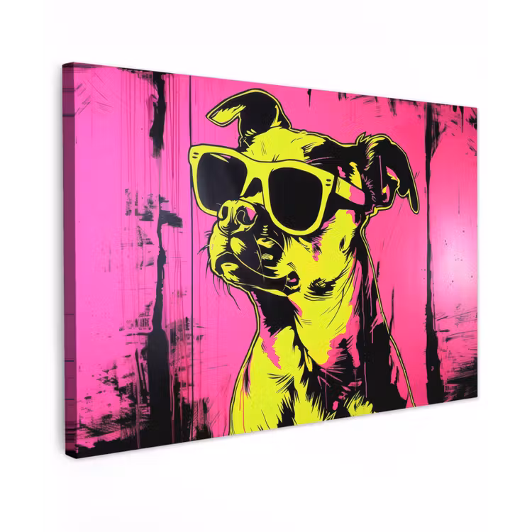 Canvas schilderij - Hond - Zonnebril - Roze - Art — 1