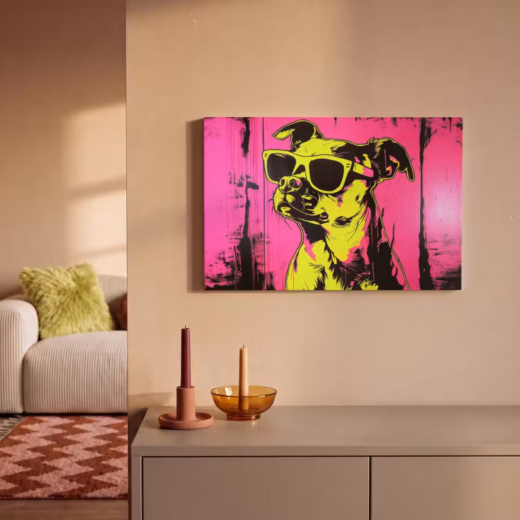 Canvas schilderij - Hond - Zonnebril - Roze - Art — 2