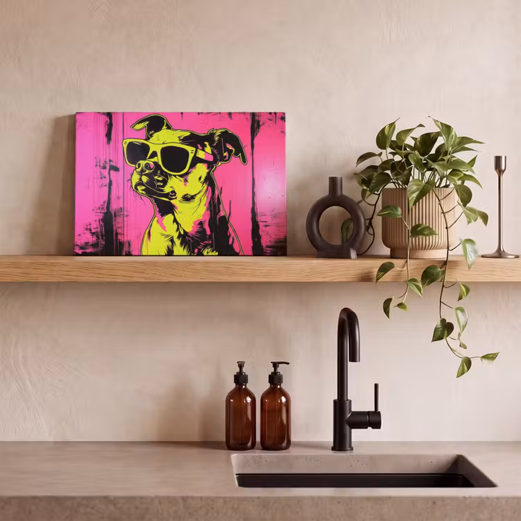 Canvas schilderij - Hond - Zonnebril - Roze - Art — 3