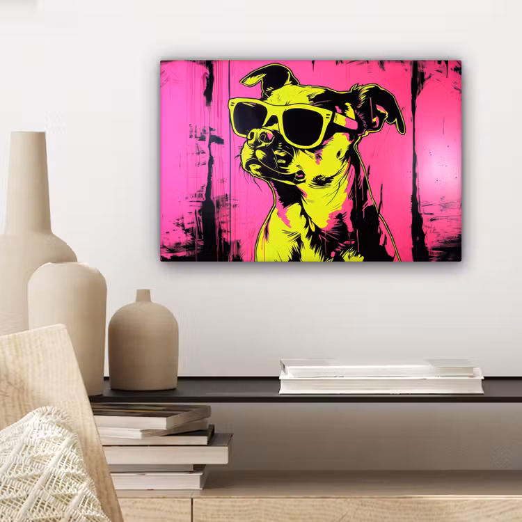 Canvas schilderij - Hond - Zonnebril - Roze - Art — 5