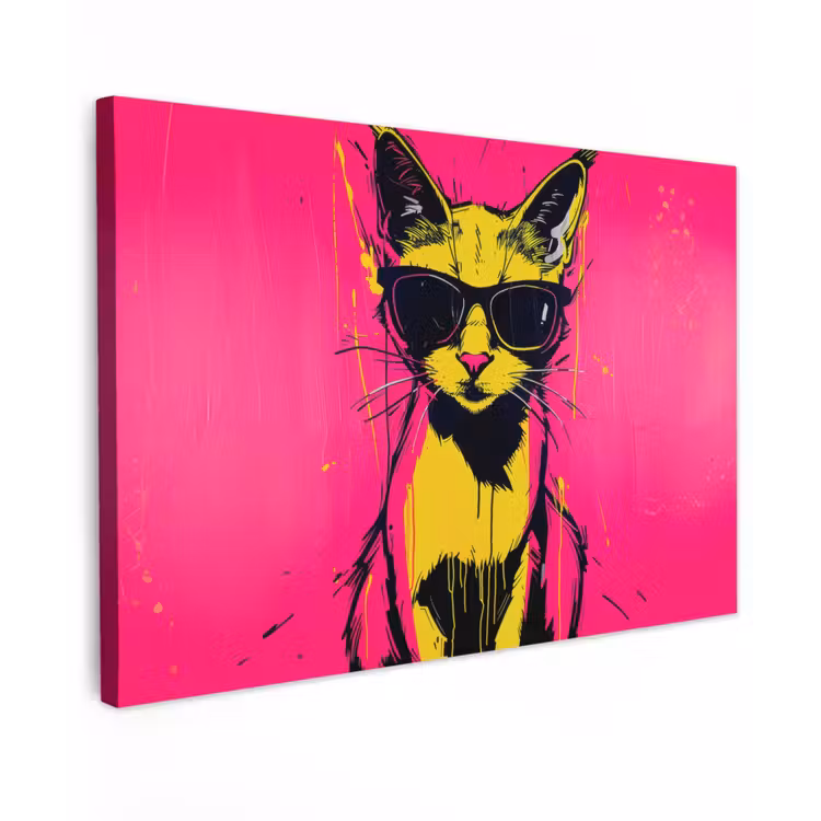 Canvas schilderij - Kat - Art - Zonnebril - Roze — 1