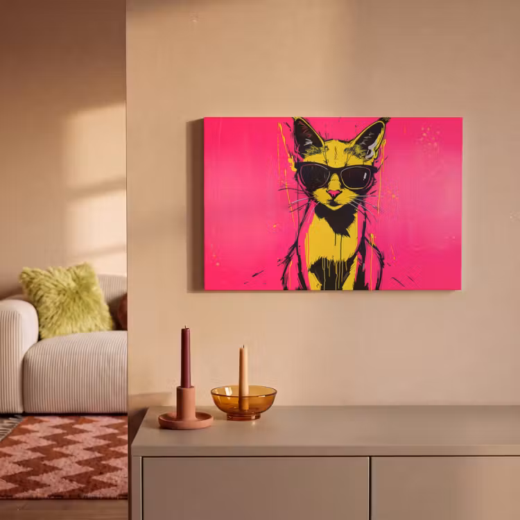 Canvas schilderij - Kat - Art - Zonnebril - Roze — 2