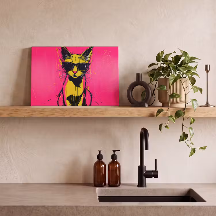Canvas schilderij - Kat - Art - Zonnebril - Roze — 3