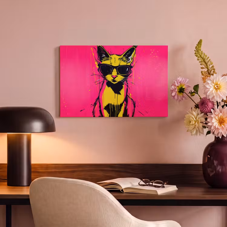 Canvas schilderij - Kat - Art - Zonnebril - Roze — 4