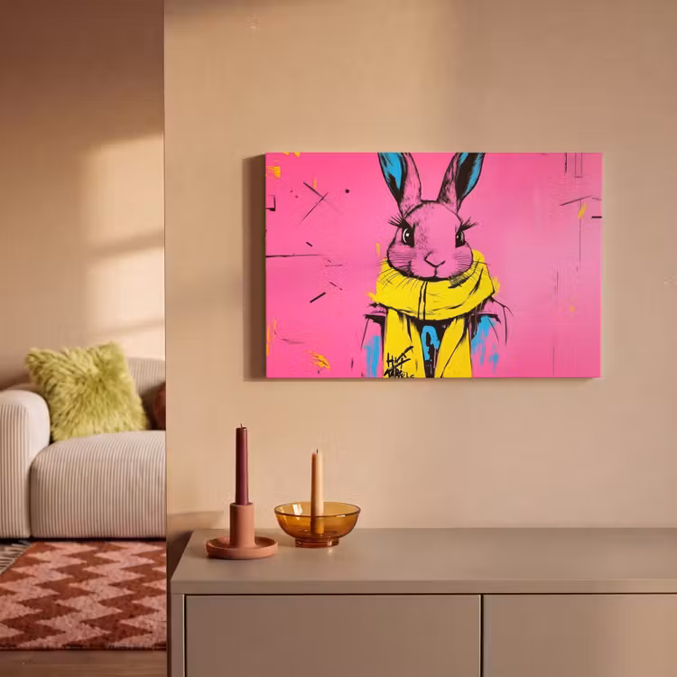 Canvas schilderij - Konijn - Felroze - Sjaal - Abstract — 2
