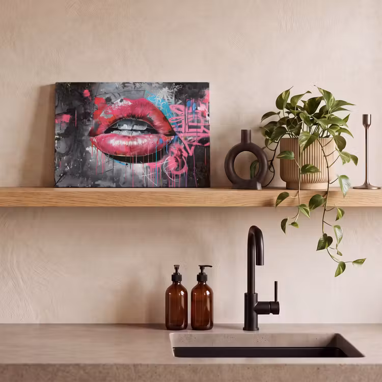 Canvas schilderij - Lippen - Felroze - Graffiti - Verfstrepen — 3