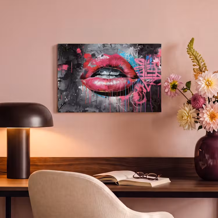 Canvas schilderij - Lippen - Felroze - Graffiti - Verfstrepen — 4