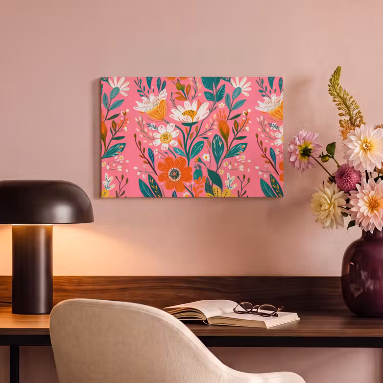 Canvas schilderij - Roze - Bloemen - Wit - Oranje — 4